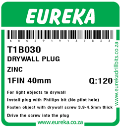 T1B030 - Drywall Plug Zinc -T1B030_Label_T